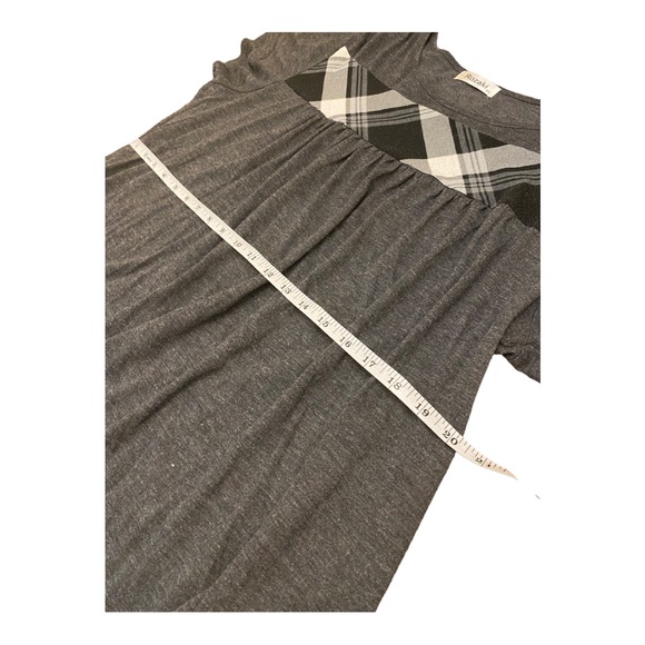 Rozaki Women’s Size XL Charcoal Gray & Plaid Pleated Short Sleeve Tunic Top - Picture 4 of 12